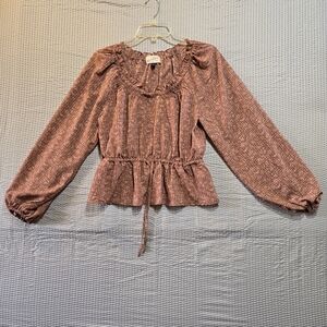 Balloon Long Sleeve Blouse - Mauve Floral S Slightly Sheer Farm Girl